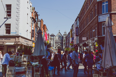 DUBLIN, IRELAND - June 9th, 2018: detail of Grafton Street with St Anne's church in the distanceのeditorial素材