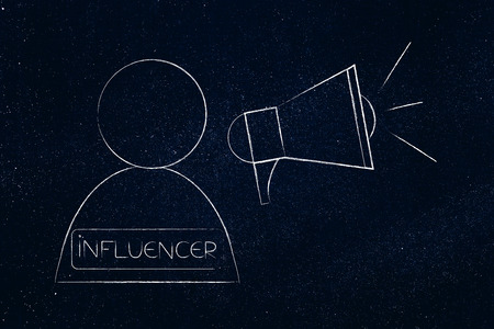 social media marketing conceptual illustration: influencer user with megaphone symbol of digital content popularity and brand ambassadorsの写真素材