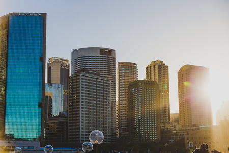 SYDNEY, AUSTRALIA - December 30th, 2014: buildings and hotels surrounding Circular Quay in Sydney Harbourのeditorial素材