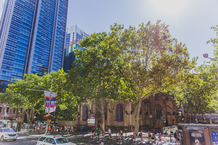 SYDNEY, AUSTRALIA - December 26th, 2014: streets of Sydney CBD near the Town Hall and QVBのeditorial素材