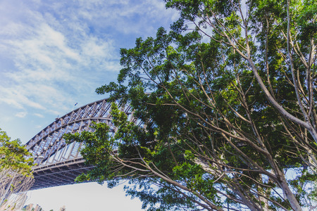 SYDNEY, AUSTRALIA - December 26th, 2014: view of the Sydney Harbour Bridge from low perspectiveのeditorial素材