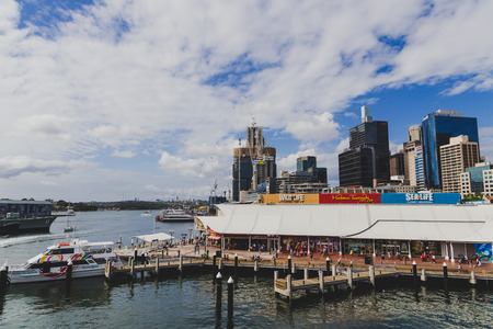 SYDNEY, AUSTRALIA - December 28th, 2014: close-up view of Darling Harbour in central Sydneyのeditorial素材