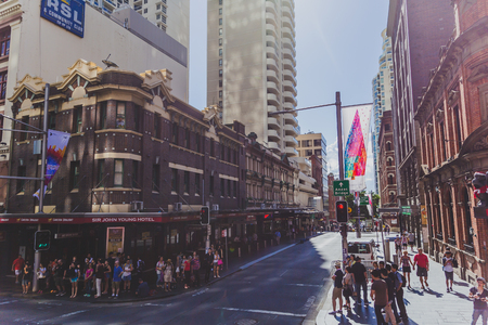 SYDNEY, AUSTRALIA - December 26th, 2014: architecture, traffic and pedestrians in the streets of Sydney CBDのeditorial素材