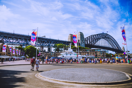 SYDNEY, AUSTRALIA - January 1st, 2015: the Sydney Harbour Bridge as seen from The Rocksのeditorial素材