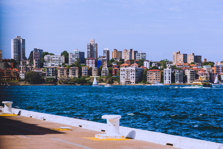 SYDNEY, AUSTRALIA - January 1st, 2015: detail of Sydney Harbour with houses along the coastlineのeditorial素材