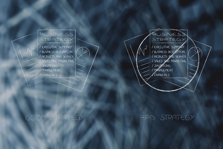 business strategy conceptual illustration: good vs bad with negative one barredの写真素材