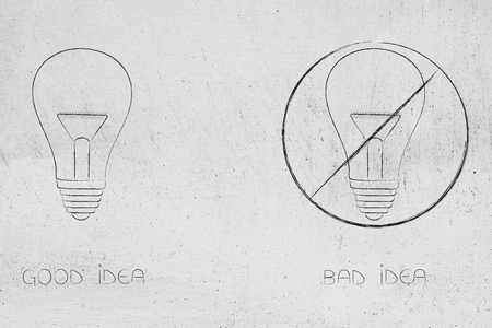 business ideas conceptual illustration: good vs bad one with negative one barredの写真素材