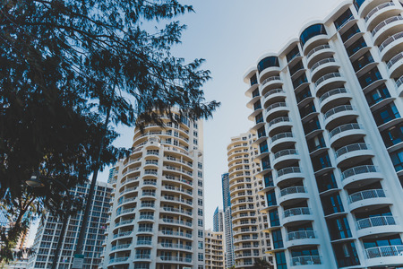 GOLD COAST, AUSTRALIA - January 6th, 2015: buildings in front of the beach in SUrfers Paradise along the main seaside walkのeditorial素材