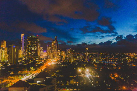 GOLD COAST, AUSTRALIA - January 9th, 2015: night view of SUrfers Paradise with city lights and high-rise buildingsのeditorial素材