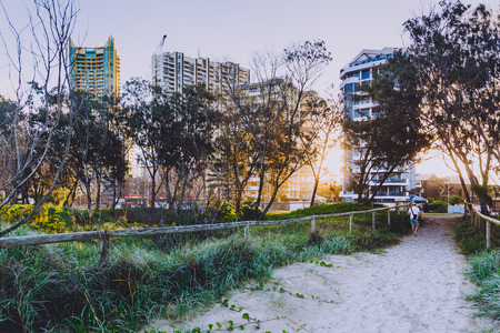 GOLD COAST, AUSTRALIA - January 7th, 2015: entrance path to the beach in Surfers Paradise with greenery next to itのeditorial素材
