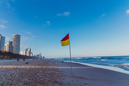 GOLD COAST, AUSTRALIA - January 15th, 2015: The beach in Surfers Paradise, Queensland with golden sand and skyscrapers overlooking the Pacific Oceanのeditorial素材