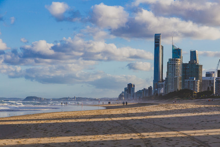 GOLD COAST, AUSTRALIA - January 7th, 2015: view of Main Beach in Gold Coast, the area features golden sand and high-rise buildings overlooking the Pacific Oceanのeditorial素材