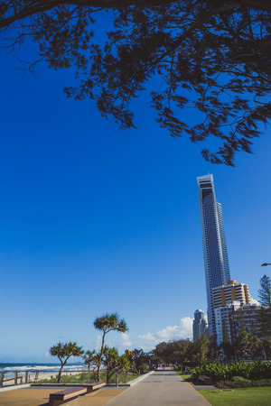 GOLD COAST, AUSTRALIA - January 6th, 2015: view of Surfers Paradise beach from the main seaside walkのeditorial素材