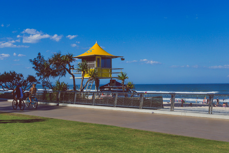 GOLD COAST, AUSTRALIA - January 15th, 2015: iconic yellow lifeguard hut on the beach in SUrfers Paradiseのeditorial素材