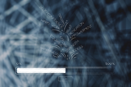 creating positivity conceptual illustration: positive feelings popping out of progress bar loadingの写真素材