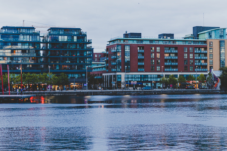DUBLIN, IRELAND - September 29th, 2018: detail of Grand Canal Square in Dublin city centre at duskのeditorial素材