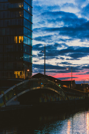 DUBLIN, IRELAND - September 29th, 2018: detail of Grand Canal Square in Dublin city centre at sunsetのeditorial素材