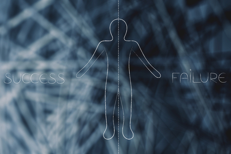 menatl health and positivity conceptual illustration: person split between success and failureの写真素材