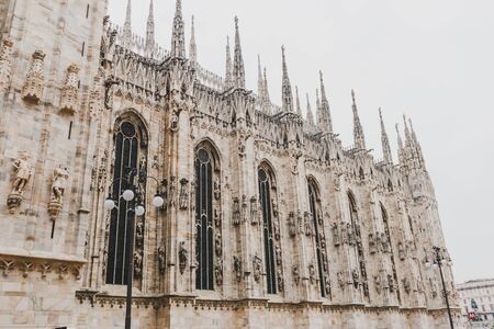 MILANO, ITALY - December 5th, 2018: architectural detail of the Duomo Cathedral in Milan city centre