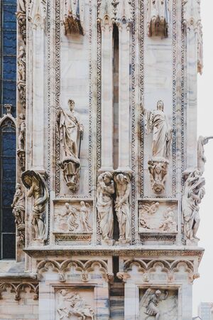 MILANO, ITALY - December 5th, 2018: architectural detail of the Duomo Cathedral in Milan city centre