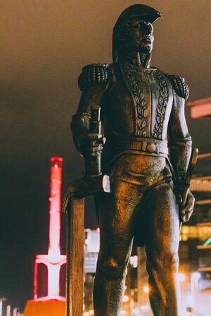 DUBLIN, IRELAND - December 27th, 2018: the Admiral William Brown Memorial and Diving Bell, two of Dublin Dockland'slandmarksのeditorial素材