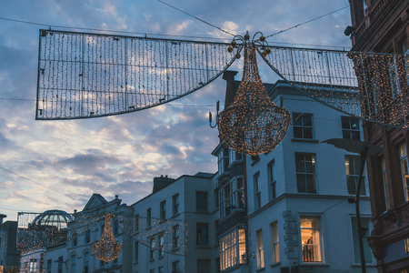 DUBLIN, IRELAND - January 5th, 2019: streets of Dublin city centre with Christmas lights and festive decorationsのeditorial素材