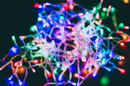 entangled ball of colorful fairy led lights, concepts of parties and festive season