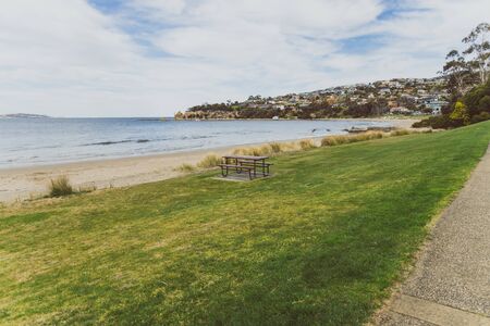 HOBART, AUSTRALIA - August 31st, 2019: beach landscape in Blackmans Bay in Hobart, Tasmania in Australiaのeditorial素材