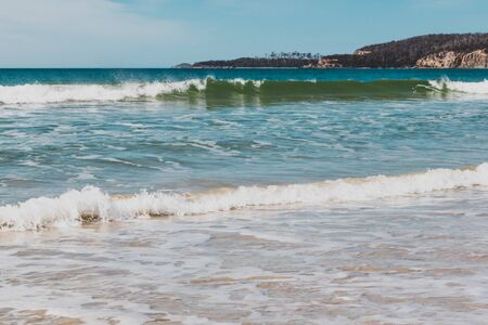 sunny pristine and deserted beach overlooking the South Pacific Ocean in Marion Bay along the East...