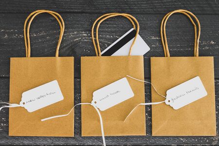 seller's success and good marketing conceptual still-life, group of shopping bags with payment card...