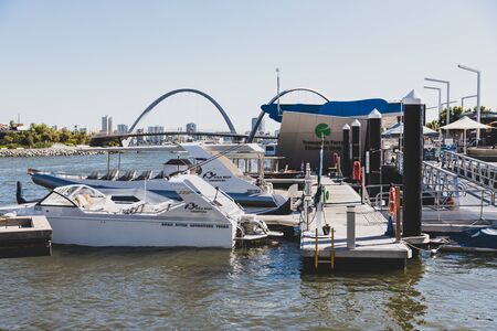PERTH, WESTERN AUSTRALIA - December 24th, 2019: ferry dock and Elizabeth Quay's pedestrian bridge...