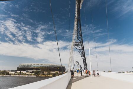 PERTH, WESTERN AUSTRALIA - December 26th, 2019: the Matagarup Bridge over the Swan River in Perth city CBD and Optus Stadium taken from the bridge itselfのeditorial素材