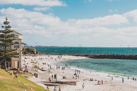 COTTESLOE, WESTERN AUSTRALIA -  December 27th, 2019: view of Cottesloe beach, one of the most popular beaches near Perth with white sand and turqoise waters of the Indian Oceanのeditorial素材