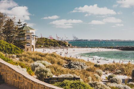 PERTH, AUSTRALIA - December 27th, 2019: view of Cottesloe beach, one of the most popular beaches near Perth in Western Australia on a sunny summer dayのeditorial素材