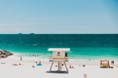 PERTH, AUSTRALIA - January 5th, 2020: view of City Beach near Perth with white sand and turquoise...