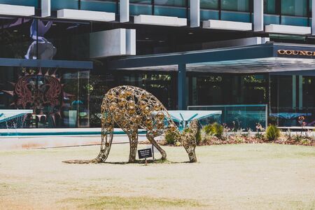 PERTH, WESTERN AUSTRALIA - December 24th, 2019: festive Kangaroo sculptures made of Christmas lights...
