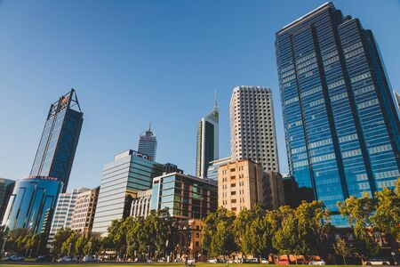 PERTH, AUSTRALIA - December 28th, 2019: view of Elizabeth Quay in Perth, a newly built harbour area with modern architecture and beuatiful views on the Swan Riverのeditorial素材