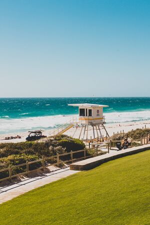 PERTH, WESTERN AUSTRALIA - December 31st, 2019: view of Scarborough beach near Perth on a sunny and warm summer dayのeditorial素材