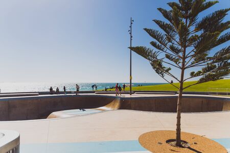 PERTH, WESTERN AUSTRALIA - December 31st, 2019: view of Scarborough beach skate park near Perth on a...