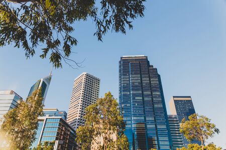PERTH, AUSTRALIA - December 28th, 2019: view of Elizabeth Quay in Perth, a newly built harbour area with modern architecture and beuatiful views on the Swan Riverのeditorial素材