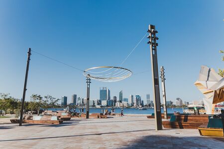 PERTH, AUSTRALIA - December 30th, 2019: view of Perth CBD skyline from Mends Jetty across the river...