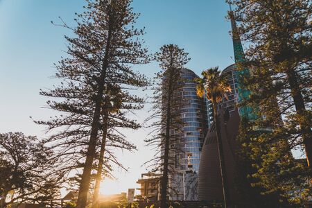 PERTH, AUSTRALIA - January 6th, 2020: view of the Bell Tower in Barrack Square in Perth, shot at dusk on a warm summer dayのeditorial素材