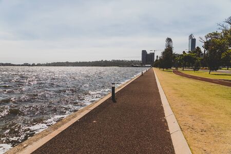 PERTH, WESTERN AUSTRALIA - January 9th, 2020: detail of the Riverside walk along the Swan River from...