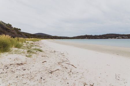 WHITE BEACH, TASMANIA - January 22nd, 2020: pristine White Beach and surrounding coastline on the Tasman Peninsula on a cloudy dayのeditorial素材