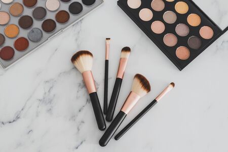 beauty industry and make-up products conceptual still-life, group of make-up brushes for face and...