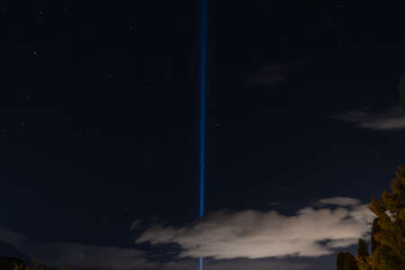 HOBART, AUSTRALIA - April18th, 2020: Mona Museum's Spectra tower of light creating a shiny beacon of...