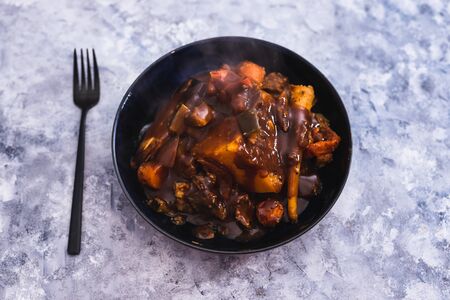 healthy plant-based food recipes concept, butternut pumpkin zucchini and parsnip roast with vegan...