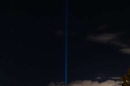 HOBART, AUSTRALIA - April18th, 2020: Mona Museum's Spectra tower of light creating a shiny beacon of light in the starry sky over Hobart in Tasmaniaのeditorial素材