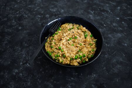 healthy plant-based food recipes concept, vegan satay rice with peasの写真素材