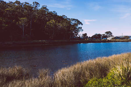 HOBART, TASMANIA - July 5th, 2020: beautiful Tasmanian seaside landscape in Blackmans Bay, a popular...